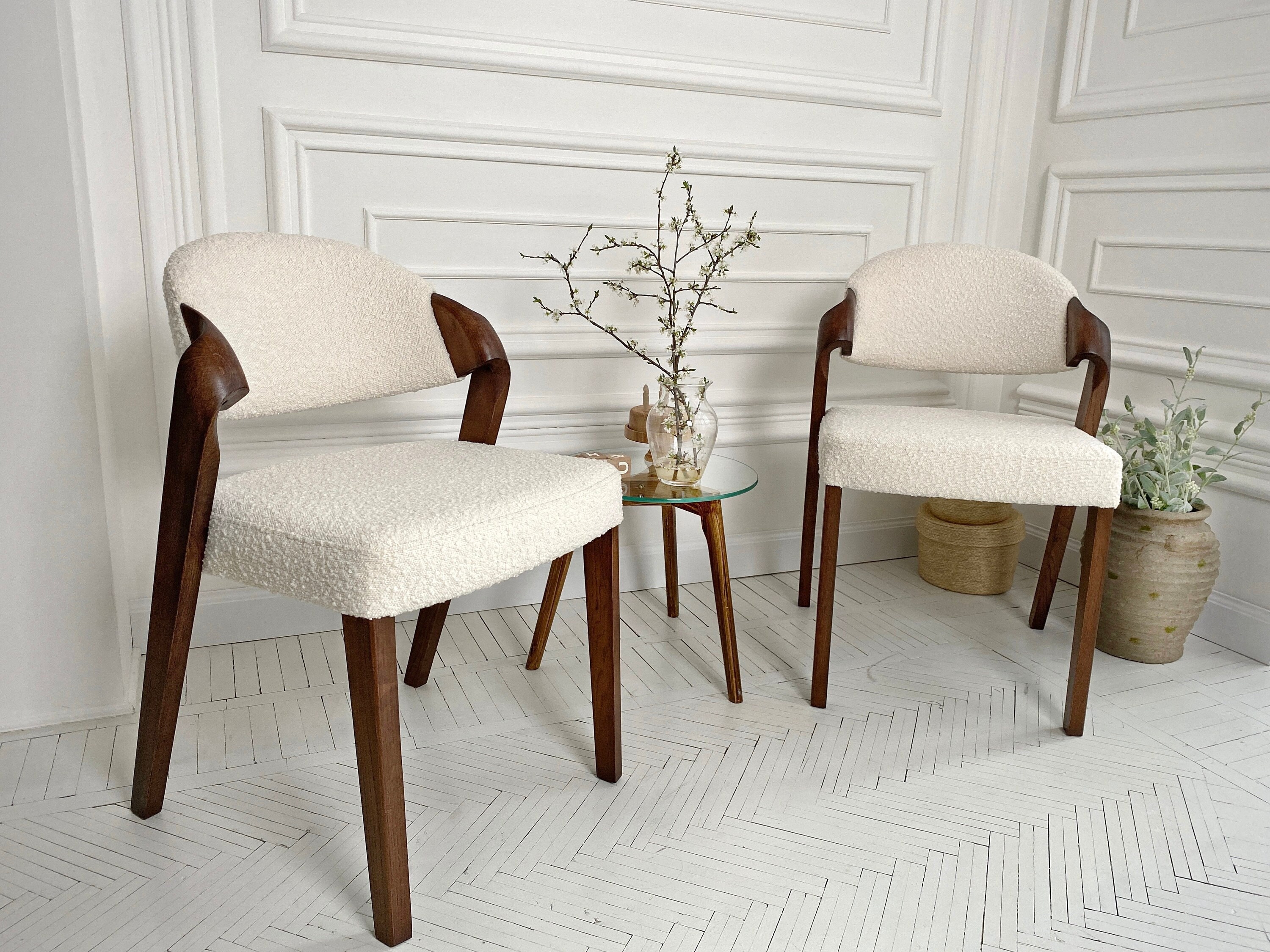 Maye Beige Boucle Chair Set of 2,Upholstered Dining Chair with King Louis  Back and Natural Wood Legs,18 Wide Upholstered Seat and Back-The Pop Maison