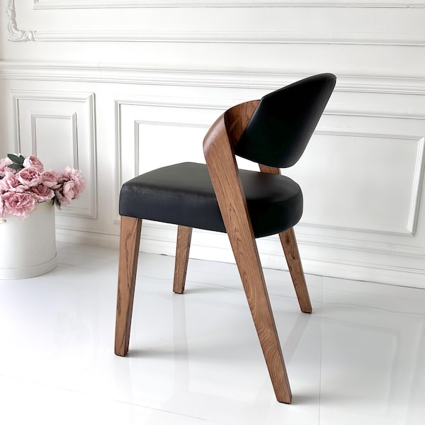 Eetkamerstoel met hoog zitcomfort en ergonomisch ontwerp, eetkamerstoelen van leer, handgemaakte bijzetstoel voor keuken, handgemaakte meubels