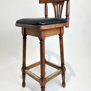 Solid wood Bar Stools in oak, Counter height stool, Bar Furniture, Counter stools, Vintage Bar Stools with back, Wooden bar chair in leather with back
