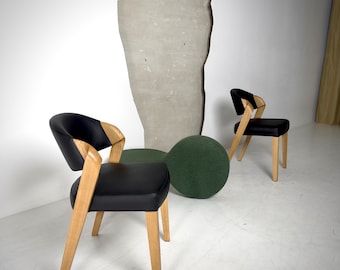Sillas de comedor hechas a mano con especial cuidado en cuero negro genuino, silla auxiliar alta y cómoda de roble macizo para mesa de comedor