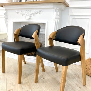 Unique handmade dining chairs made of solid oak and soft leather, chairs for dining room, desk chair, leather chairs, dine table and chair image 6