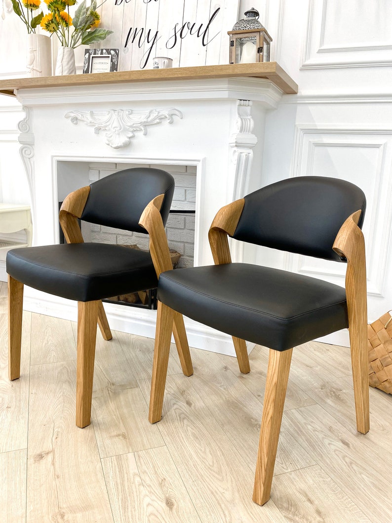 Unique handmade dining chairs made of solid oak and soft leather, chairs for dining room, desk chair, leather chairs, dine table and chair image 6