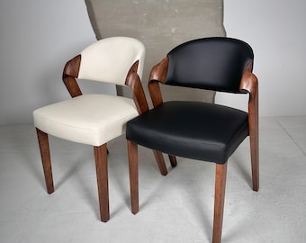 Dining Chairs Upholstered in Genuine Black/White Leather, Custom made Chairs for Your Dining Room, Wooden Dine Chair for Dining Table