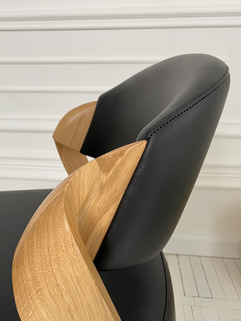 White Oak Dining Chair "ANDY" in Soft Black Leather, High Quality Wooden Dining Chairs, Custom Chair for Dining Table, Handcrafted Furniture image 10