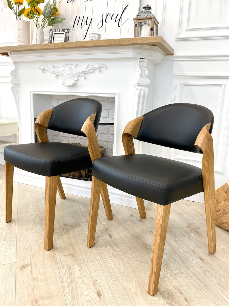 White Oak Dining Chair "ANDY" in Soft Black Leather, High Quality Wooden Dining Chairs, Custom Chair for Dining Table, Handcrafted Furniture image 3