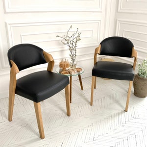 White Oak Dining Chair "ANDY" in Soft Black Leather, High Quality Wooden Dining Chairs, Custom Chair for Dining Table, Handcrafted Furniture image 7