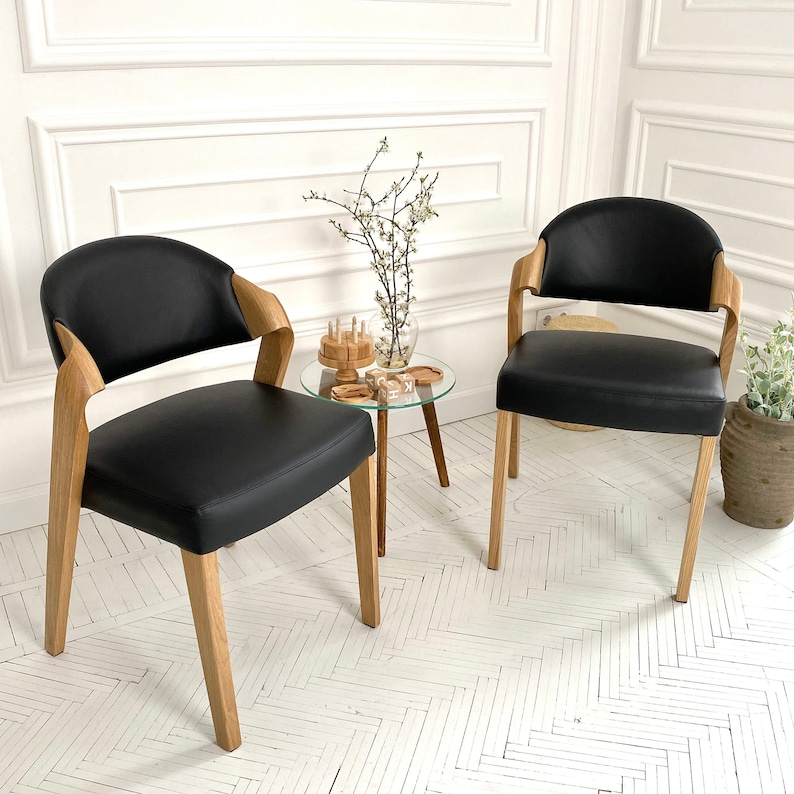 White Oak Dining Chair "ANDY" in Soft Black Leather, High Quality Wooden Dining Chairs, Custom Chair for Dining Table, Handcrafted Furniture image 7