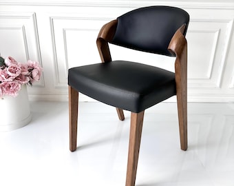 Chairs for dining room, Solid Wood Side Chair in Leather, Hand-Crafted Furniture, Mid Century Modern, Accent chairs, Very comfortable chair