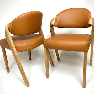 Stylish and Comfortable Dining Chairs with Subtle Curved Accents, Solid Wood Dining Chairs in Leather, Handmade Dining Room Furniture