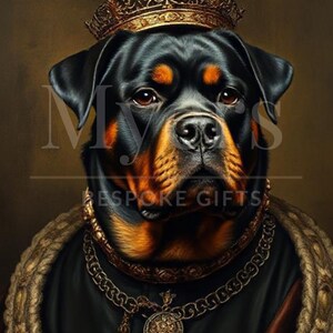 Gekrönter Rottweiler Portrait | Königlicher Hund Digitaldruck | Renaissance Haustier Kunst