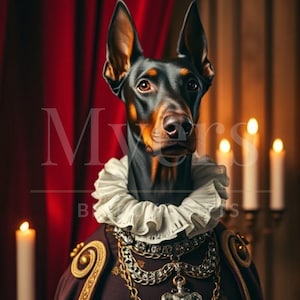 Königliche Dobermann druckbare Kunst | Edles Hundeportrait | Renaissance-Haustier-Wand-Dekor | Digitaler Download