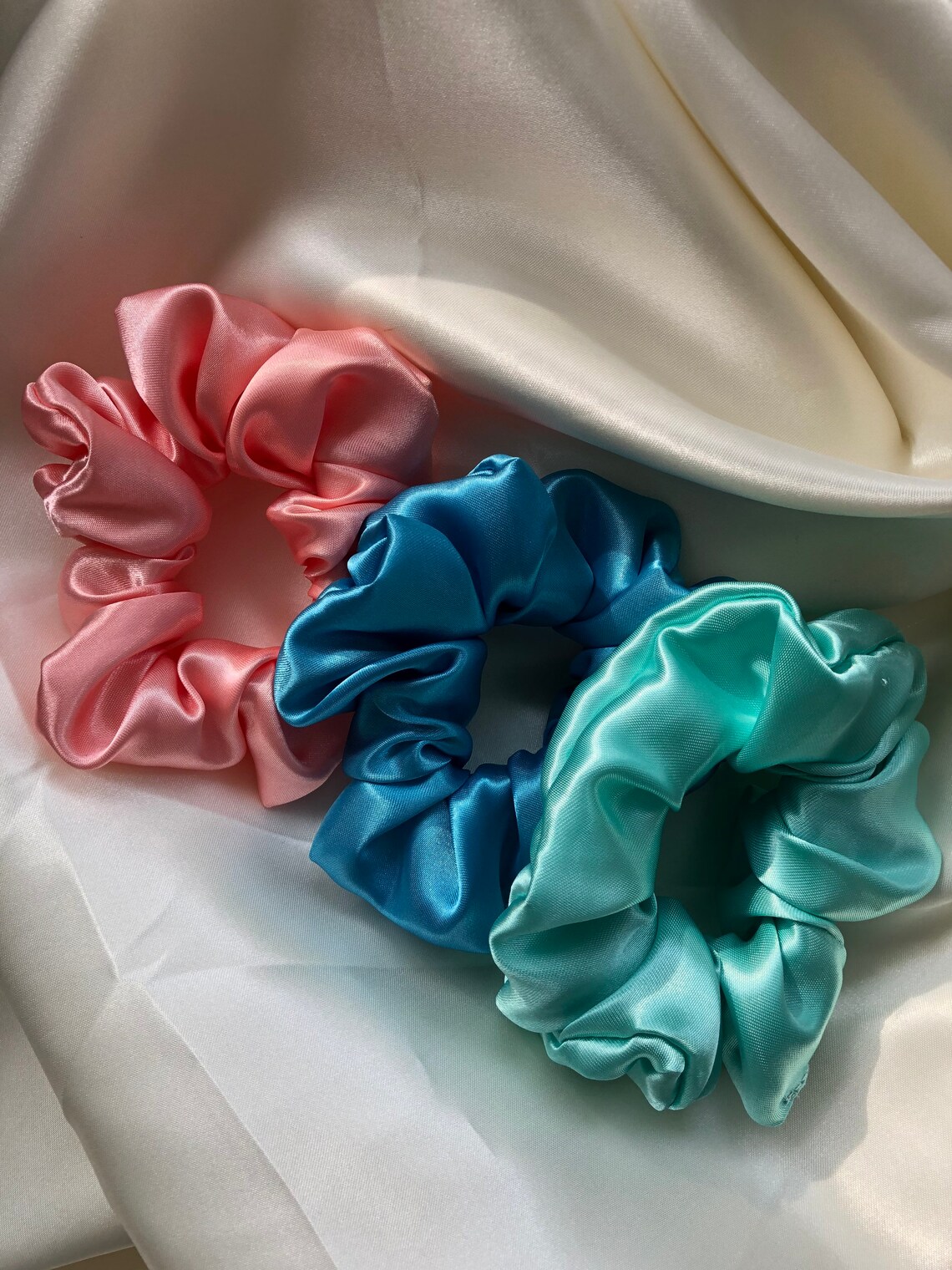 Silky satin scrunchies. pack of THREE. NORMAL size Luxury Etsy