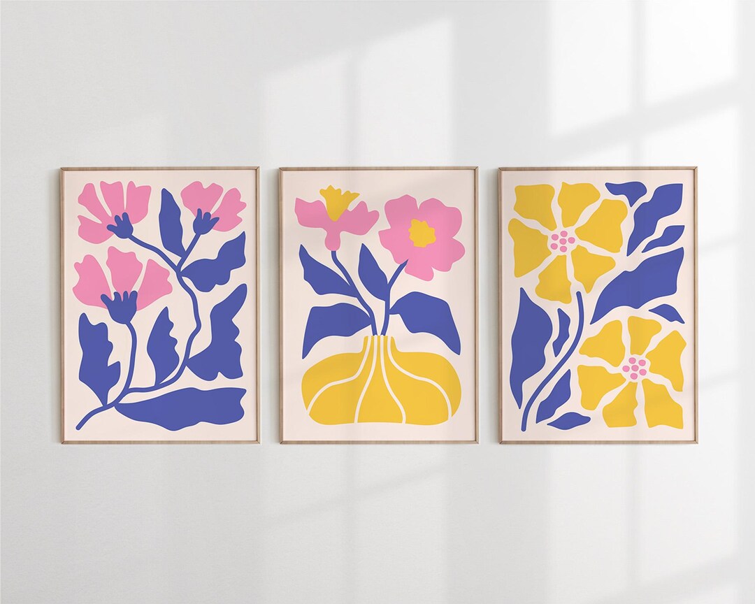 Botanical Floral Art Print, Set of 3, Abstract Flower Wall Decor ...