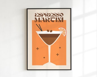 Cocktail Print, Orange, Espresso martini, Art, Retro Posters with Alcohol, Bar Prints, Printable Wall Art, Art Print, Digital Art, JPEG, PDF
