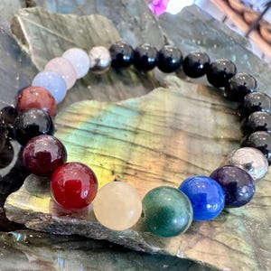 Progress Pride Flag Bracelet - LGBTQIA+ - Gay Transgender POC Inclusive Rainbow Jewelry - LGBTQ - 8mm Authentic Gemstone Beads