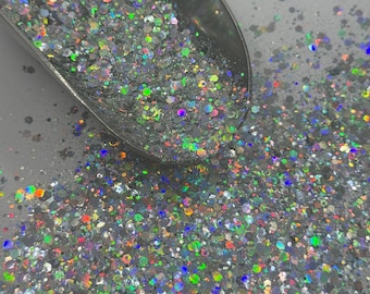 Holographic Silver Chunky Glitter: DIY Crafting Supply "Conceited"