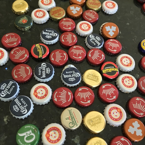 Branded bottle tops caps cider beer soft drinks soda pop projects crafts brewery memorabilia drinking pubs bars party Father's Day Dad gift