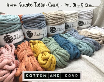 NEW - 9mm Bobbiny SINGLE TWIST Cord - 1m, 2, and 5m Lengths - Chunky Macrame  | Recycled | Macrame Rope | Rainbow Rope