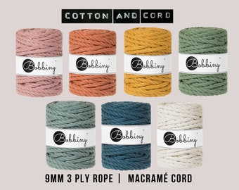 NEW 9mm 3Ply Macrame Rope | Chunky Bobbiny Macrame Cord -  30m - Premium Macramé Cord | 100% Recycled Cotton Cord | Rope | Single Twist