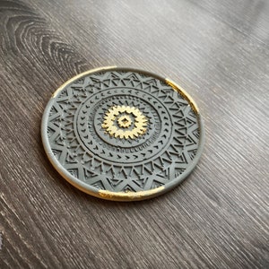 Gray Gold Mandala Coasters, Handmade coasters, Tealight candle holder, Decorative pieces, Concrete coasters