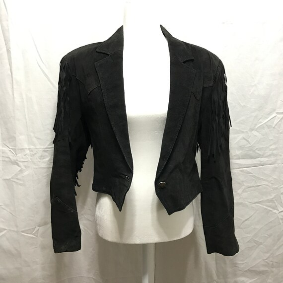 Vintage Pioneer Wear Black Suede Fringe Cropped We