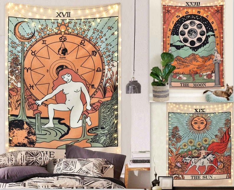 Pack Of 3 Tarot Tapestry Sun Tapestry Wall Hanging Mysterious Etsy