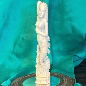 Carved Antler Mermaid Sculpture: Detailed Bali Art, Serene Home Decor