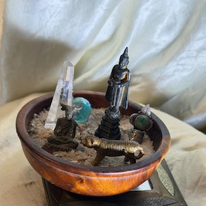 Miniature Personal Altar Shrine:  Symbolic Devotional Objects  *  Exotic Wood Bowl  *     Create A Shrine Kit