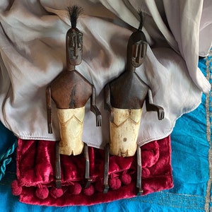 Lombok Fertility Dolls: Hand-Carved Wood & Bone Couple. * Vintage Tribal Art  *  Indonesia