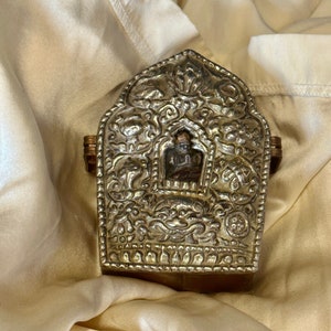 Tibetan Gau Box: Repousse Silver & Copper Shrine with Auspicious Symbols
