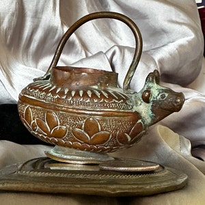 Antique NANDI COPPER Puja URN  *Sacred Shiva Ritual Vessel  *   40 to 50 year old   *  India Prayer Ceremony Artifact * Pure Copper * India