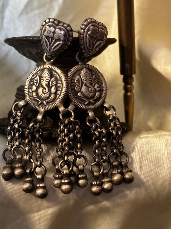GANESH TRIBAL EARRINGS Silver  *  India Tribal Si… - image 5