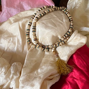TIBETAN PRAYER MALA  * Tibetan Buddhist Prayer Beads * Tibetan Inlay Mala*Tibetan Buddhist  Mala *Tibetan Bone Protection Mala * 8 mm Beads