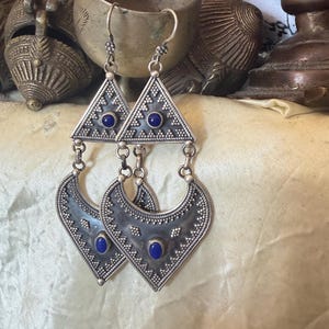 LAPIS LAZULI 925 Drop Earrings: Sterling Silver Bohemian Jewelry *  Rajasthan India
