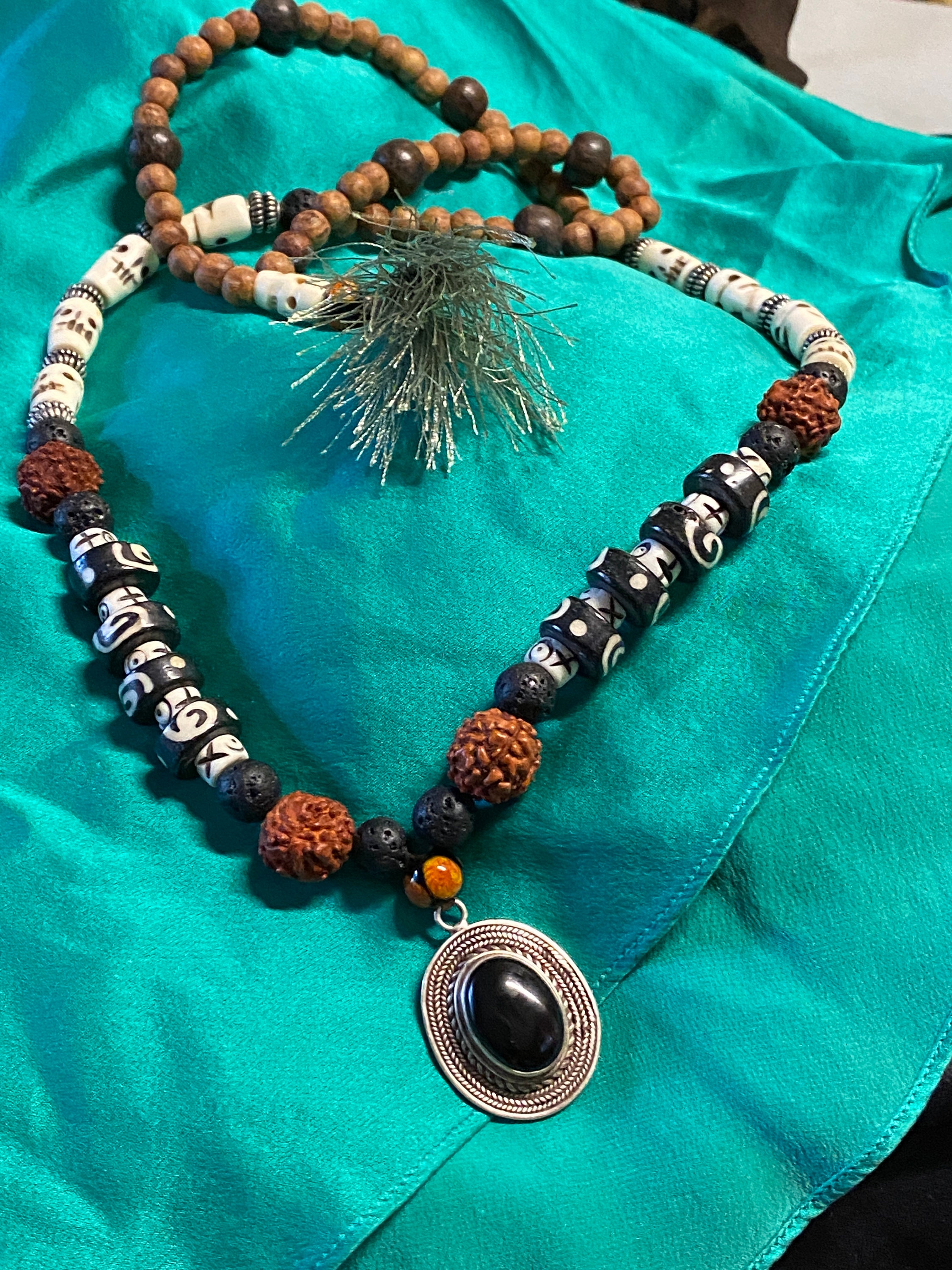 MALA BEAD NECKLACES / 92.5 Silver Black Onyx Amulet Etsy