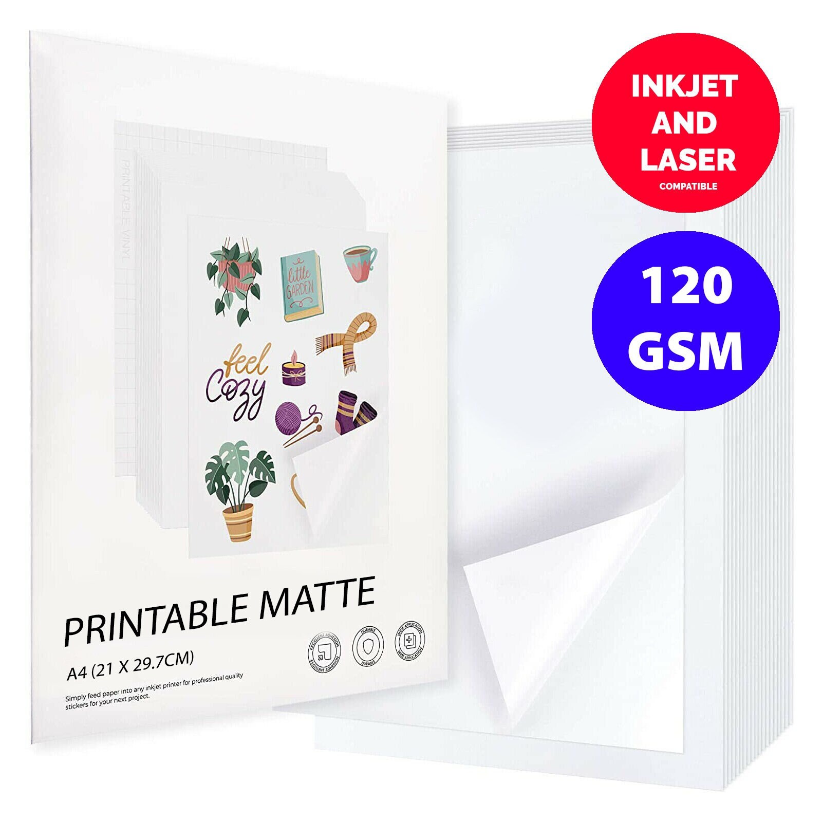 8.5 X 11 Self Adhesive Sticker Paper, Inkjet and Laser Printable