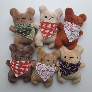 Handmade Plush Pocket Bear: Travel Friend with Vintage Bandanna
