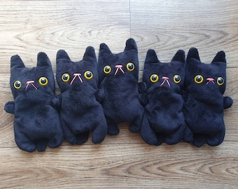 Grumpy Plush Cat Bean: Black Kitten with Yellow Eyes
