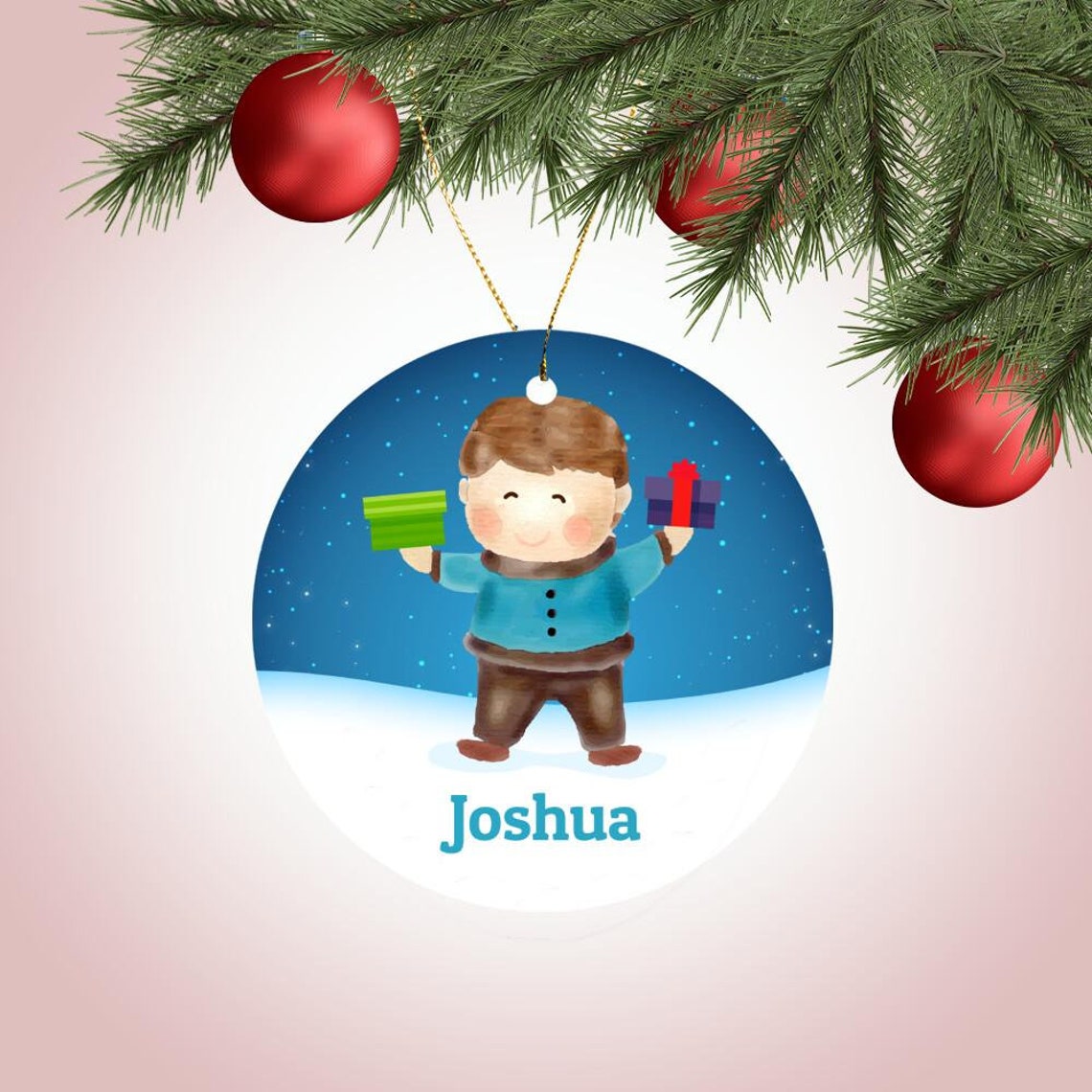 Round Ceramic Christmas Ornament Boys christmas ornament Etsy