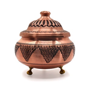 Traditional Handmade Turkish Copper Sugar Bowl with Lid, Spice Jars, Copper Seasoning Container, Spice Container, Bunch of Grapes Embroidery