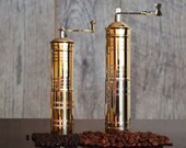 Set of Two, Traditional Turkish Coffee Grinders, Brass Coffee Mill, Qualification Adjustable Grinder, Manual Coffee Mill with Handle