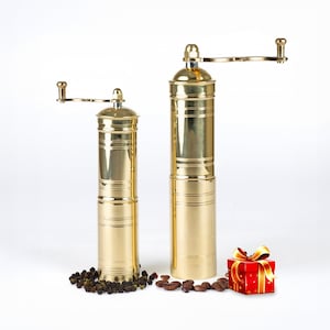 Set of Two, Traditional Turkish Coffee Grinders, Brass Coffee Mill, Qualification Adjustable Grinder, Manual Coffee Mill with Handle