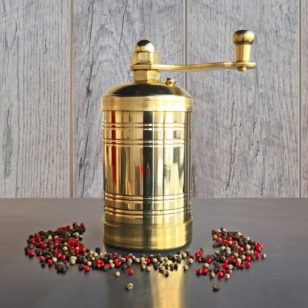 Brass Pepper Grinder, Spice Grinder, Herb Grinder, Brass Coffee Mill, Qualification Adjustable Grinder, Manual Mill, Pepper Shaker