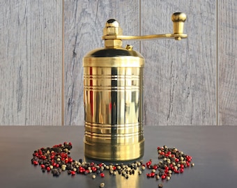 Brass Pepper Grinder, Spice Grinder, Herb Grinder, Brass Coffee Mill, Qualification Adjustable Grinder, Manual Mill, Pepper Shaker