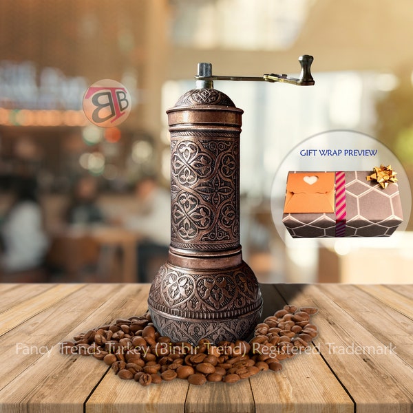 Antique Coffee Grinder, Refillable Turkish Style Mill with Qualification Adjustable Grinder, Manual Coffee Mill with Handle