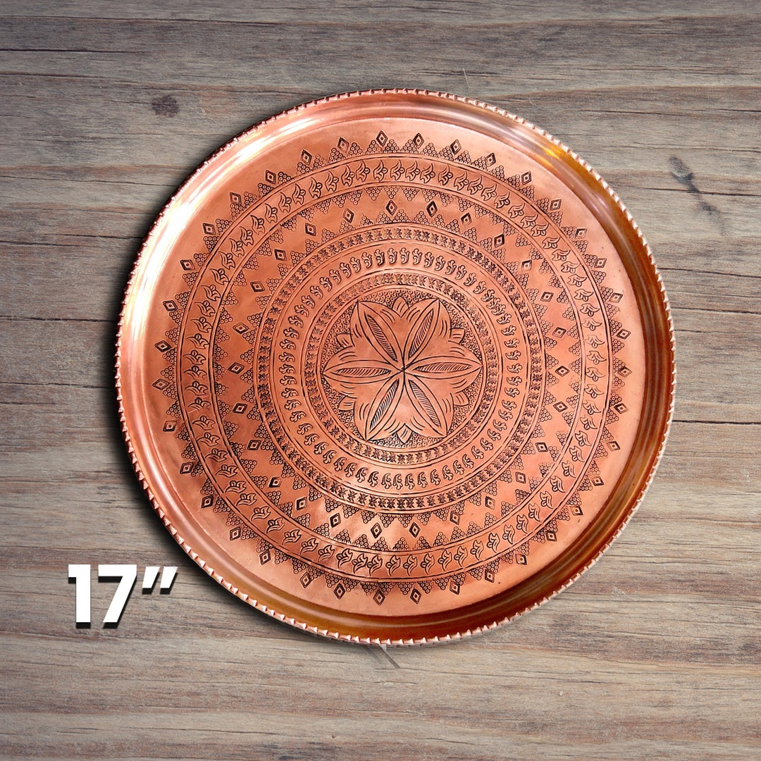 6 Styles 17 Heavy Gauge Handmade Copper Serving Tray, Round Tray