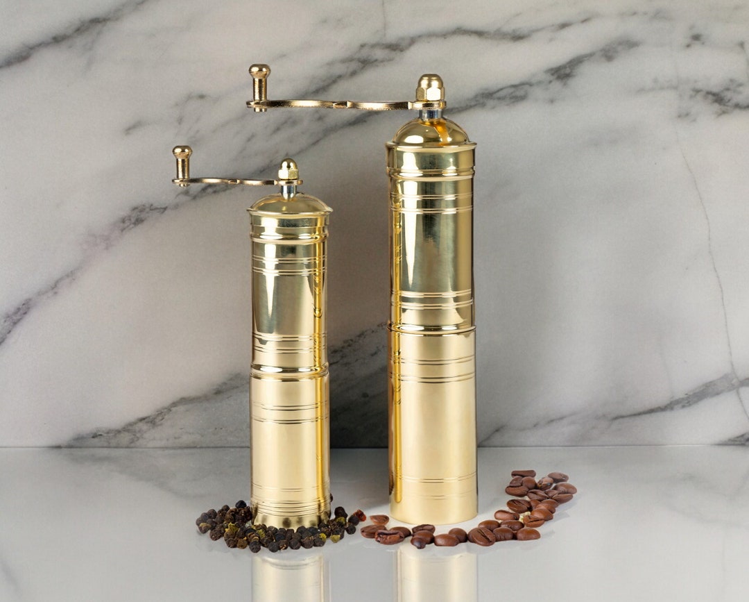 Set of Two, Traditional Turkish Coffee Grinders, Brass Coffee Mill