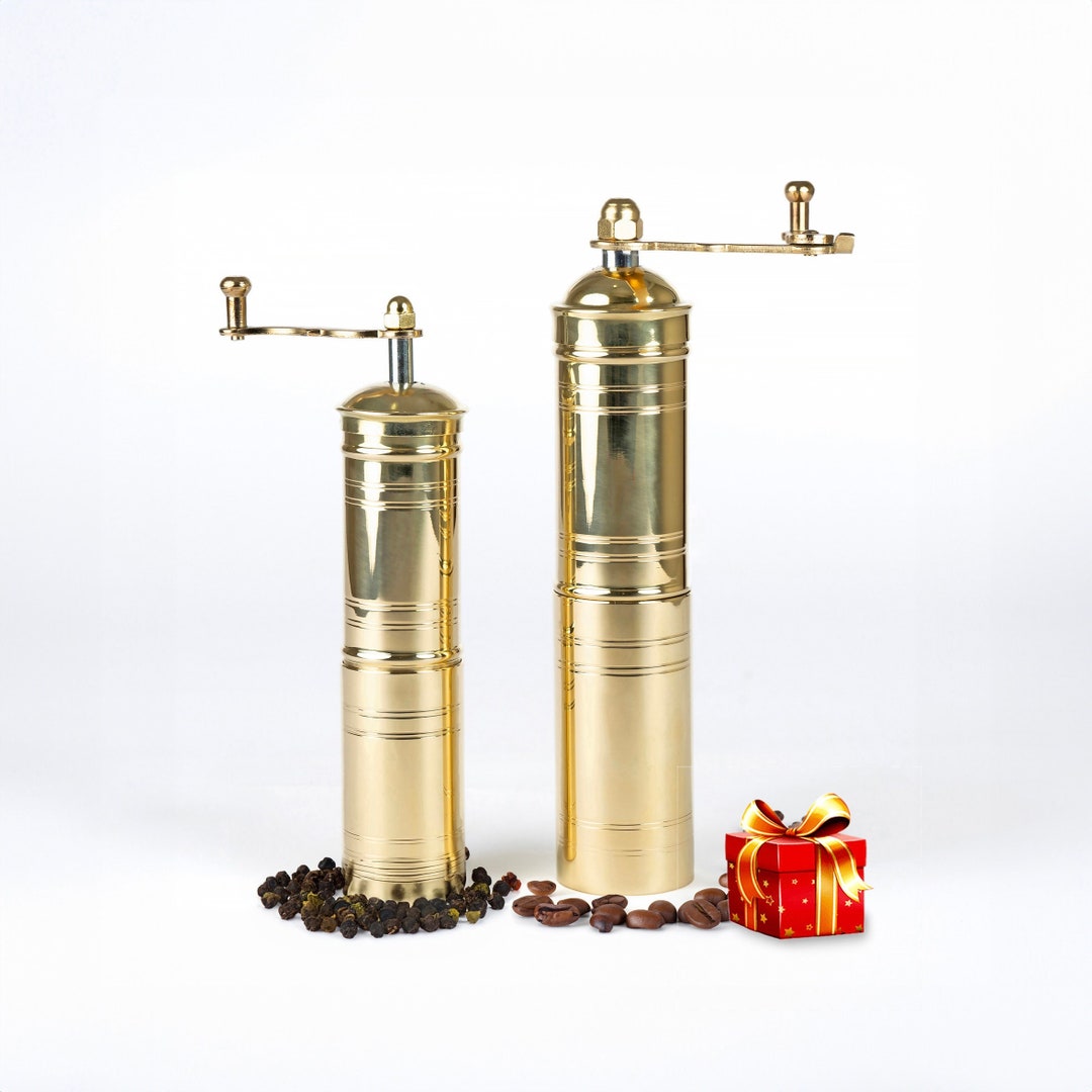 Set of Two, Traditional Turkish Coffee Grinders, Brass Coffee Mill