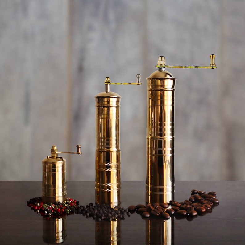 Set of 3, Traditional Turkish Coffee Grinders, Pepper Mill, Spice Grinder, Brass Mill, Manual Coffee Grinder, Manual Pepper Grinder Set of Three