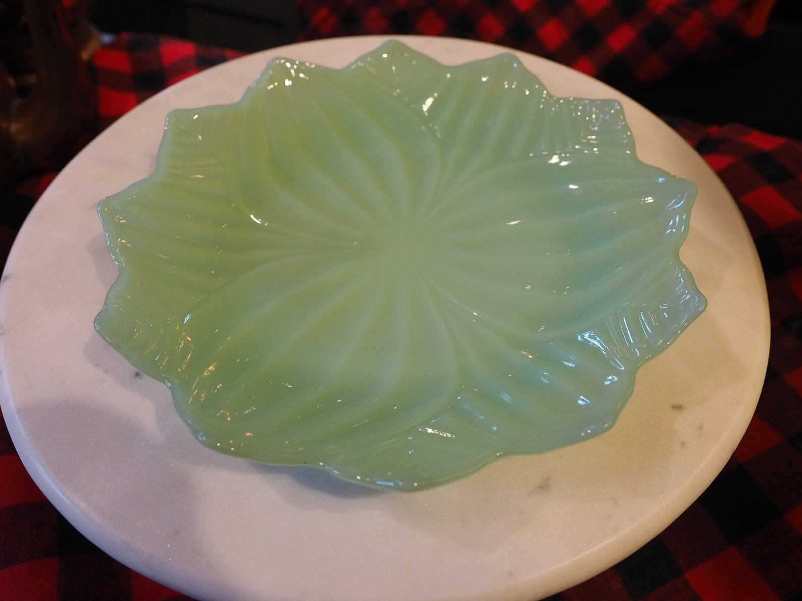 FIRE KING Jadeite Green LOTUS Flower Leaf Plate. Set of Two Etsy